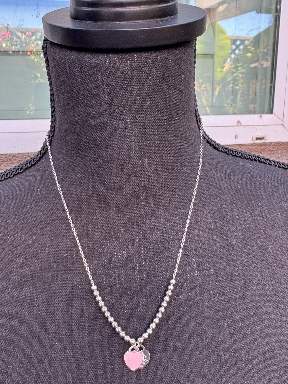 18” White Gold plated Heart Pendant Necklace with Pink Enamel Charm